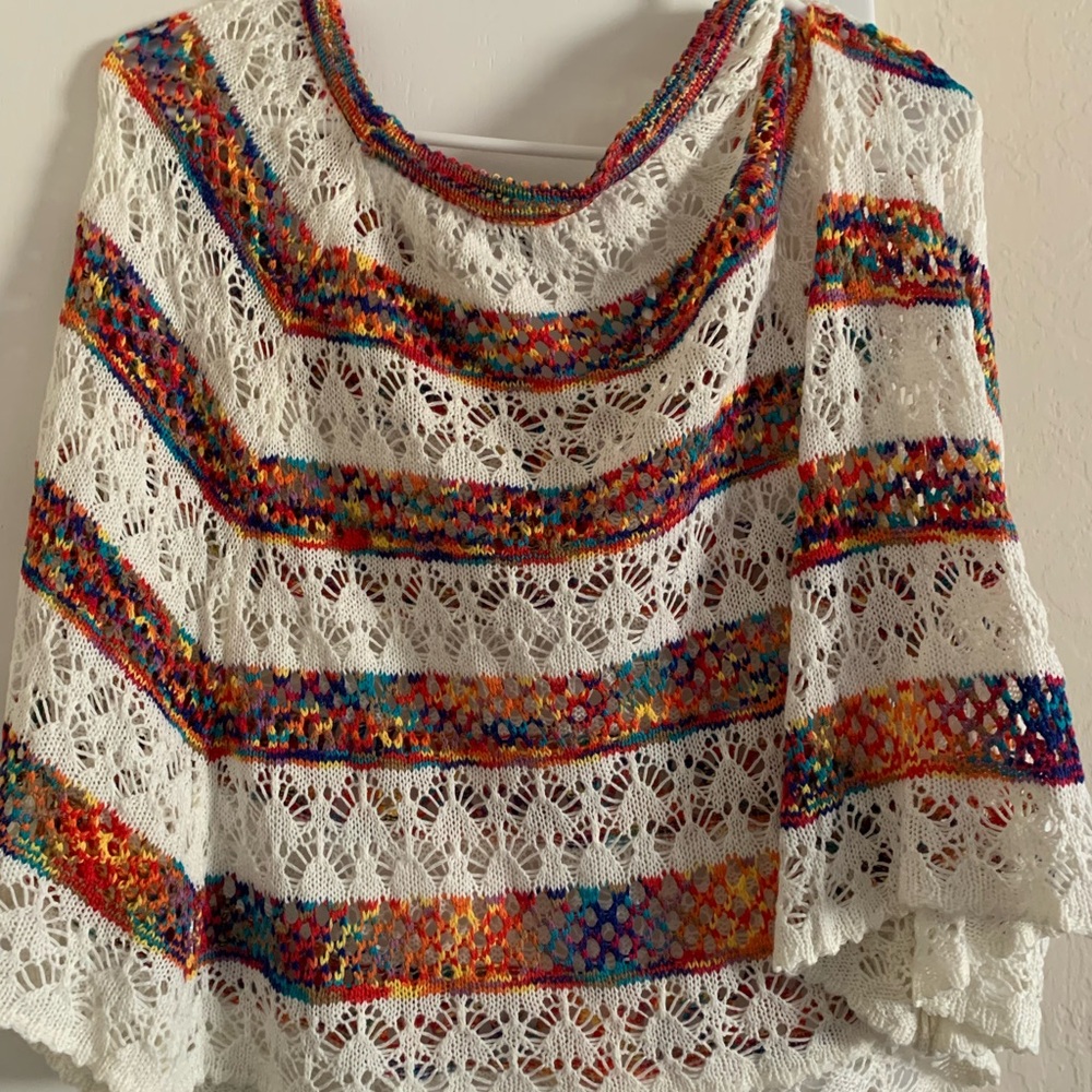 Boho shawl knit poncho colorful rainbow